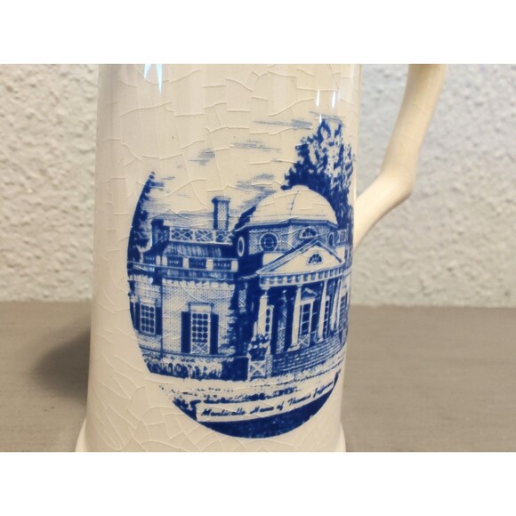 Vintage Monticello 5" Souvenir Pitcher Blue Transferware Gold Trim Crackle Glaze - Picture 8 of 10